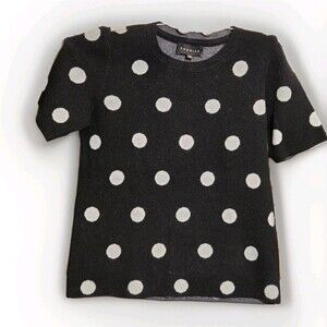 Premise Black White Bold Polka Dot Sweater Women’s M Knit Short Sleeve Retro Mod
